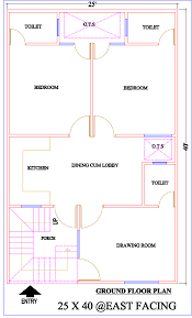 25 X 40 East Facing 3bhk House Plan