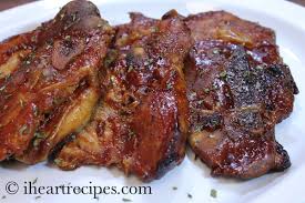 Easy baked pork chops with four ingredients: Oven Baked Barbecue Pork Chops I Heart Recipes