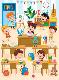 Crianças estudando e brincando na sala de aula pré-escolar | Vetor Premium  | Crianças estudando, Desenho de criança, Escola