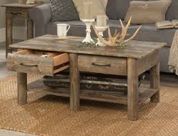 Rustic Log Cabin Wood Coffee Table With