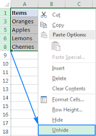 how to hide and unhide rows in excel