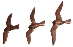 Set Of 3 Copper Flying Seagull Birds