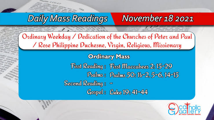 Catholic Daily Mass Readings 18th November 2021, Thursday