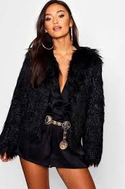 Chic Petite Mongolian Faux Fur Coat Black