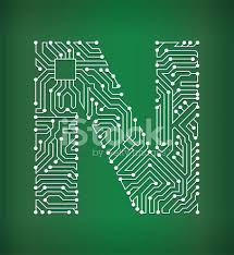 Letter N Circuit Board Royalty Free Vector Art Background Stock