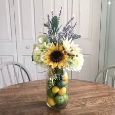 Sunflower Decor, Dining Table Centerpiece, Farmhouse Kitchen Decor, Kitchen  Island, Lemons Limes Jar filled Sunflowers or Wild Flowers