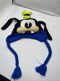 Disney Goofy Beanie Hat Black & Blue Braids Long Ears Knit With Tags |  eBay