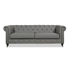 Gray Linen 3 Seat Chesterfield Sofa