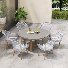 Teak Round Outdoor Concrete Dining Set