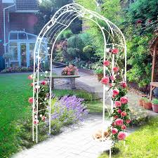 Tunearary 8 2 Ft White Metal Garden Arch Trellis For Climbing Plant Support Rose Mesh Design With 8 Styles Whites