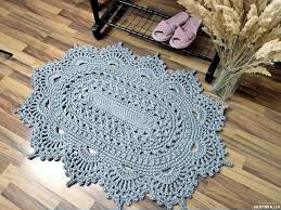 gray oval handmade crochet rug