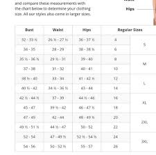 Size Chart For Women Sizes