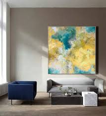 yellow painting blue abstract canvas