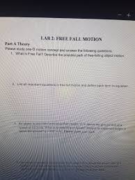 Solved Lab 2 Free Fall Motion Part A
