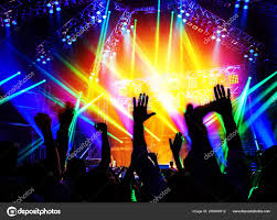 Rock Concert Happy People Silhouettes Raise Hands Disco