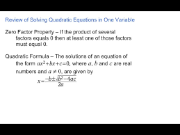 Review Of Solving Quadratic Equations