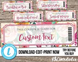 Editable Custom Printable Flower Coupon Template Gift Certificate