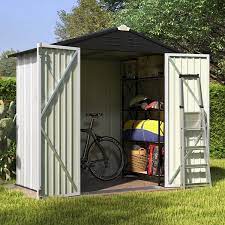 Patiowell 6 Ft W X 4 Ft D Outdoor Storage White Metal Shed With Sloping Roof And Double Lockable Door 26 Sq Ft