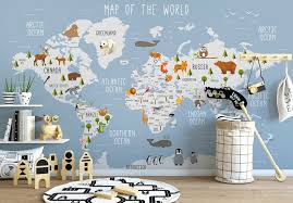 Kids World Map With Animals Wallpaper