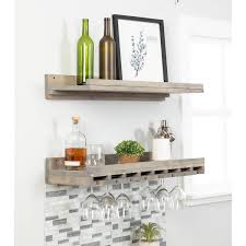 Wood Shelf And Wine Glass Rack Set
