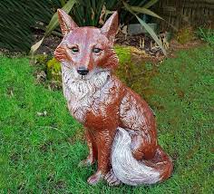 Red Fox Statue Concrete Handmade Decor