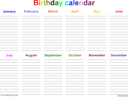 Birthday Calendars 7 Free Printable Word Templates