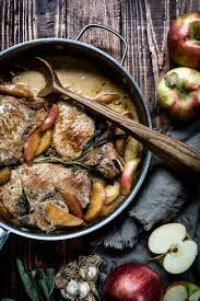 pork chops and apples in white wine pan