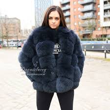 Extremely Luxury Fox Fur Jacket Navy