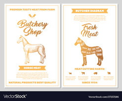 Butchery Shop Poster With Horse Meat Cutting