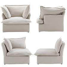 Magic Home Overstuffed Down Filled Comfort Modular Linen Flannel Living Room Sofa Set With Accent Chair 2 Seater And Ottoman Beige