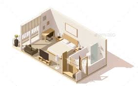 Vector Isometric Low Poly Hotel Room