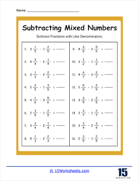 subtracting mixed numbers worksheets