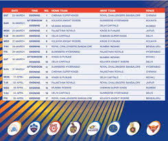 Ipl 2019 Timetable Schedule Indian Premier League T20