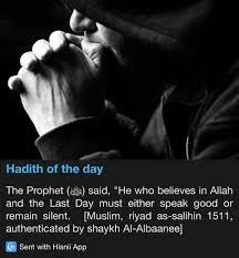 He who believes in allah and the last day must either speak good or remain silent. Reminder Speak Good Or Remain Silent Islam Islamic Inspirational Quotes Hadith Hadith Quotes