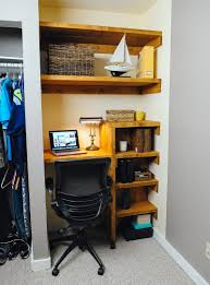This simple yet stylish wood desk is easy to make and makes any home office pop! Diy Closet Office Awkward Closet Space Makeover Dunn Diy