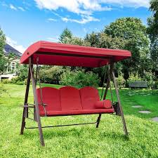 3 Person Porch Metal Red Patio Swing