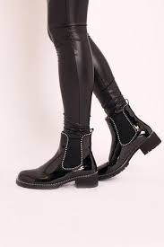 Black Patent Stud Trim Chelsea Boots Spencer Rebellious Fashion