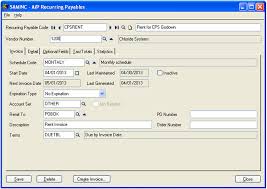 Recurring Payables In Accounts Payable Module Of Sage 300