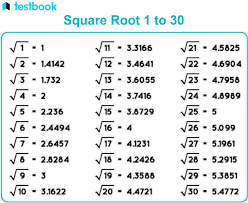 square root 1 to 30 find the value of