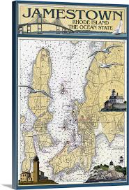 Jamestown Rhode Island Nautical Chart Retro Travel Poster