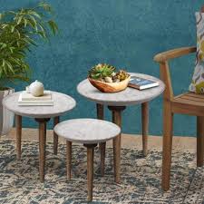 Round Wood Coffee Table Set