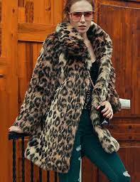 Plus Size Faux Fur Coat Leopard Design
