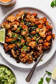 Simply roast seasoned sweet potato wedges or winter squash halves for 30 to 50 minutes or until soft and. Roasted Sweet Potato Cauliflower Tacos Vegan Dairy Free