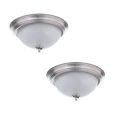 Commercial Electric 11 In 1 Light Brushed Nickel Flush Mount With Frosted Glass Shade 2 Pack Efg1011 2 Bn The Home Depot