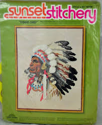 Create beautiful cross stitch designs using cross stitch patterns and instructional media from ebay. Vintage 1977 Sunset Designs Stitchery Indian Chief Crewel Embroidery Kit Amazon Ca Home Kitchen