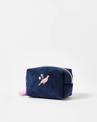 bird embroidered blue cosmetic bag