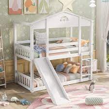 white detachable twin house bunk bed