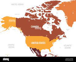 Carte de l'Amérique du Nord - teinte orange marron sur fond sombre. Carte  politique détaillée continent nord-américain avec étiquetage des noms de  pays, d'océan et de mer Image Vectorielle Stock - Alamy