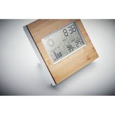 digital weather station with bamboo front