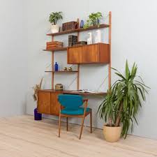 Modular Teak Wall Unit With Desk And